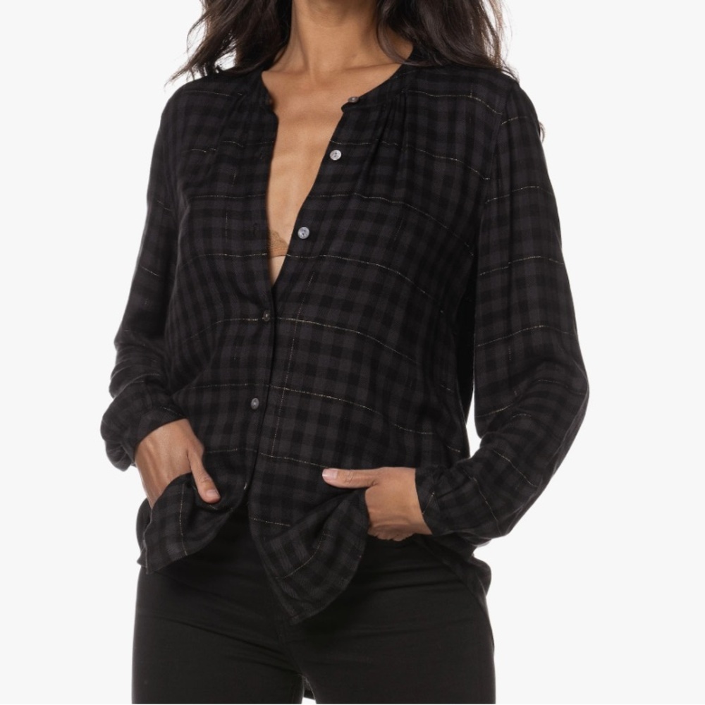 Rails Eloise Coal Tinsel Plaid Shirt Windowpane Top Size S